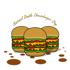 National Double Cheeseburger Day event food banner. Double-deck cheeseburger looks very delicious on white background to celebrate on September 15th
