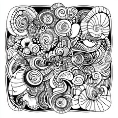Fototapeta premium Creative Abstract Zentangle Pattern: Black and White Decorative Illustration for Children's Coloring Books. Harmonious Blend of Nature and Culture in Intricate Design. Versatile Artwork for Luxury Sca