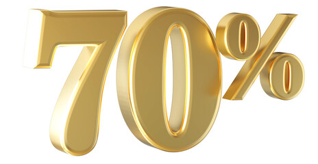 70 Percent Off Sale . Gold Number 3D Render