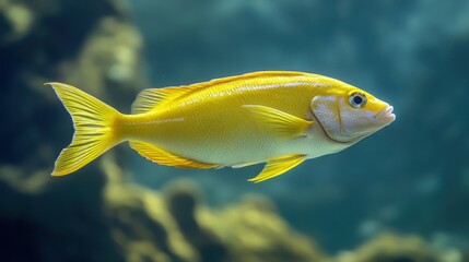 Naklejka premium A Single Yellow Fish Swimming