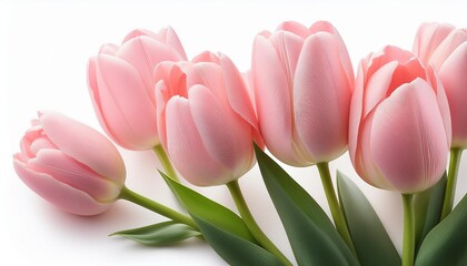 Pastel Pink Tulips in Bloom Isolated on white background, Perfect for Spring Decor and Floral Gift Campaigns