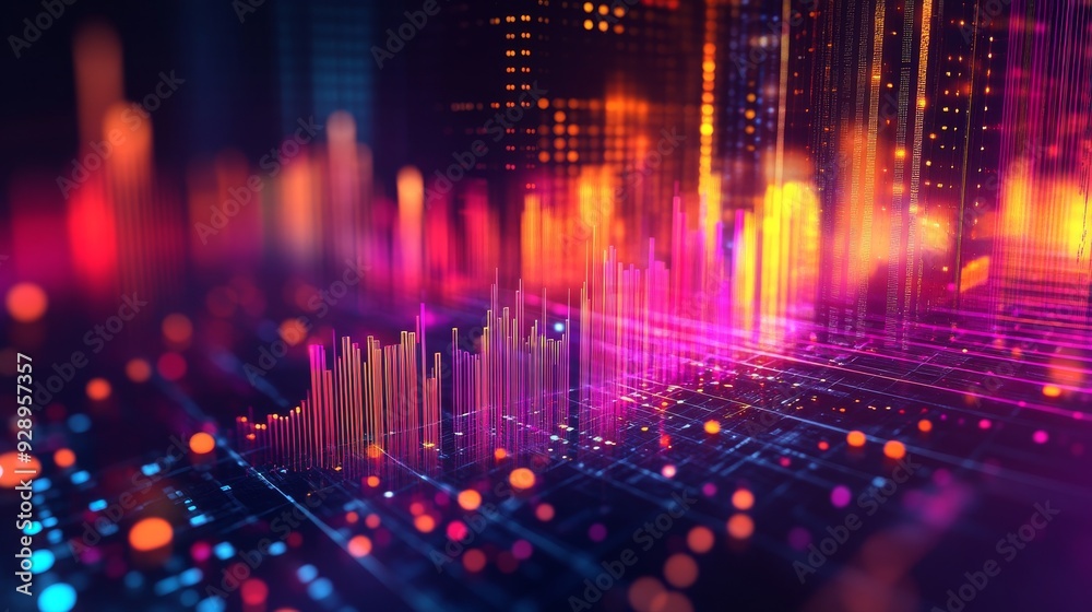 Poster tech data visualization with clear patterns and bright, high-contrast colors