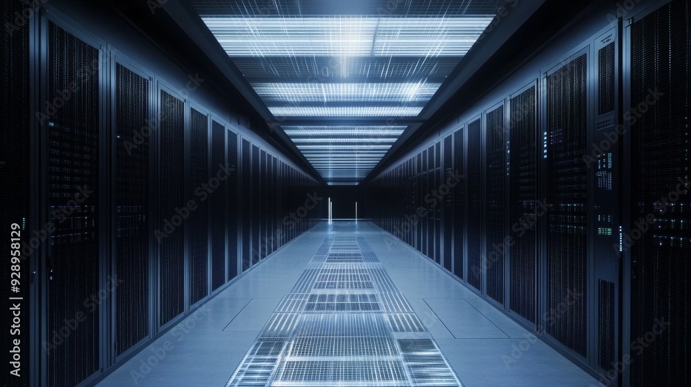 Poster tech infrastructure design with digital grids and spacious, minimalist layout