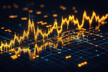 Dynamic 3D Stock Market Data Visualization - Financial Graphs on Digital Grid