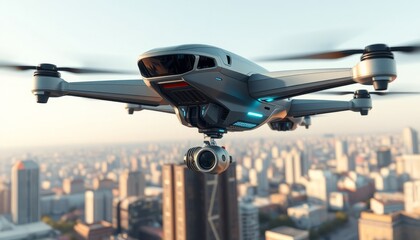 Futuristic AI-Powered Drone in 8K Ultra-Realistic 3D Cityscape Render