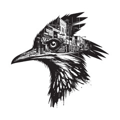 Naklejka premium silhouette of Roadrunner filled with graffiti street wall in rough drawing