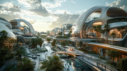 A futuristic city with cutting-edge transportation systems and energy-efficient infrastructures