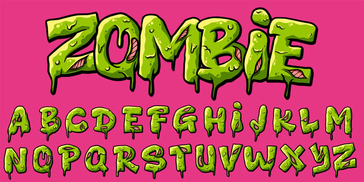 Zombie Graffiti Alphabet A to Z Vector Illustrations Green Color Font Graphics