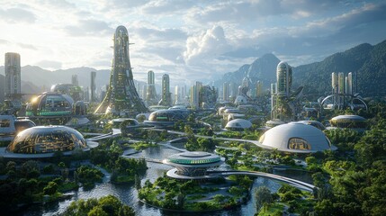 A futuristic city with cutting-edge transportation systems and energy-efficient infrastructures