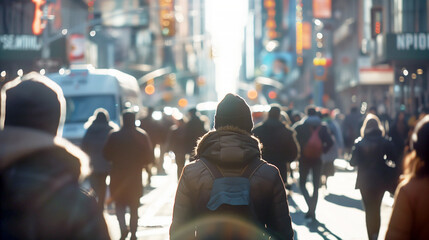 Obraz premium Anonymous Crowd of People Walking Along a City Street
