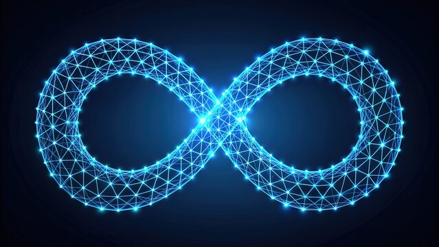 Illustration of mathematical constant pi symbol made up of connected geometric shapes and lines forming a seamless infinity loop in a modern minimalistic design.