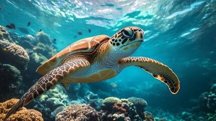 Obraz premium Vibrant, colorful coral reefs, underwater paradise, tropical fish, high quality, photorealistic, clear turquoise water, marine life, scuba diving, snorkeling, breathtaking, vibrant, exotic, diverse