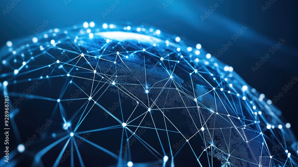 Poster network of interconnected nodes representing global digital communication and data exchange