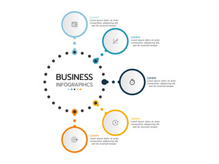 Business infographic template. concept half cycle with 5 options or steps.
