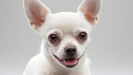 Portrait of Fawn smooth coat chihuahua dog on grey background