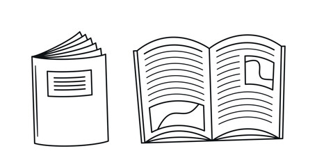 Line Drawing Featuring A Closed And Open Books Perfect For Education, Learning, And School Themes. Vector Illustration