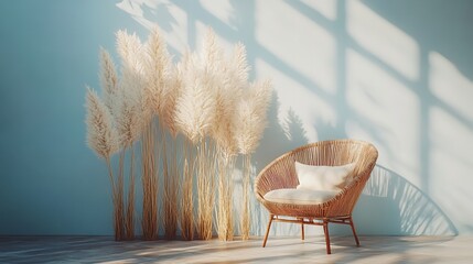 Cozy Minimalist Living Room with Beige Armchair and Dried Pampas Grass.