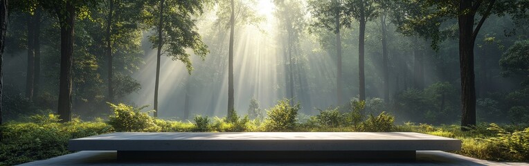 Serene Nature Podium in Lush Green Forest