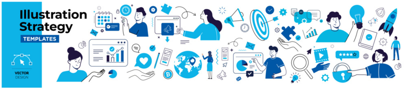 Best illustration strategy: Marketing, SEO, Innovate, teamwork, ...