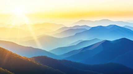 Fototapeta premium Sunrise over rolling mountains creating a tranquil landscape in the early morning light