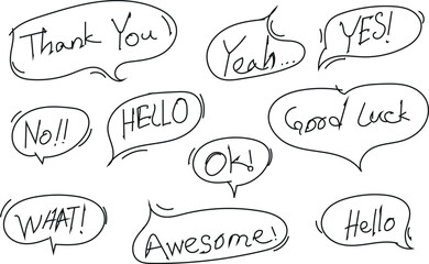 doodle style set of cute speech bubble, comic speech with text