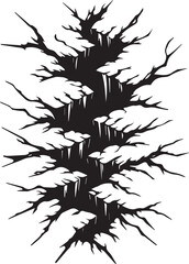  Crack fractures on floor or wall silhouette vector illustration.