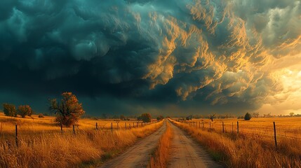 Obraz premium Dramatic storm clouds over rural landscape 