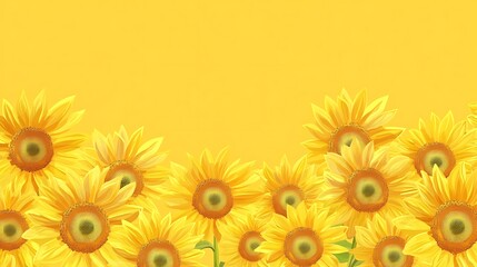 Fototapeta premium Bright Sunflower Border - Cheerful Vector Illustration of Yellow Sunflowers on Sunny Background in Vibrant Style