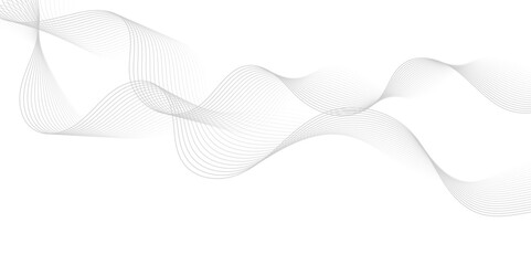 Abstract gray wave dynamic curve lines on transparent background with flowing particles. Digital energy waves technology concept. Modern backdrop design for business, presentation, banner.