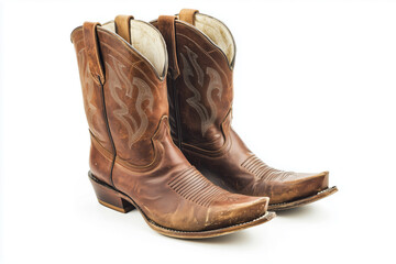 Stylish leather cowboy boots displayed against a clean white background, showcasing intricate designs and premium craftsmanship