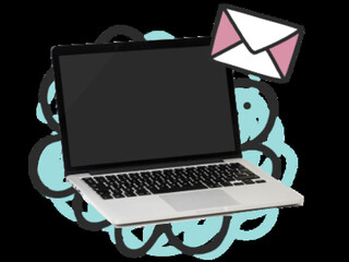 Dark Shape With Blue Scribbles Background and Pink and White Letter