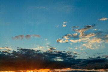 Beautiful landscape with clouds in the mountains at sunrise.