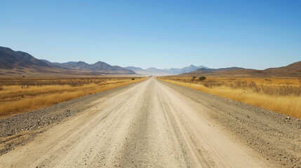 Uma estrada árida e empoeirada que atravessa uma área afetada pela seca, oferecendo amplo espaço para texto.