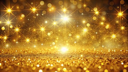 Luxurious golden background radiates bright sparkles and shines with vibrant light, creating a dazzling and opulent atmosphere perfect for luxury and celebration themes.