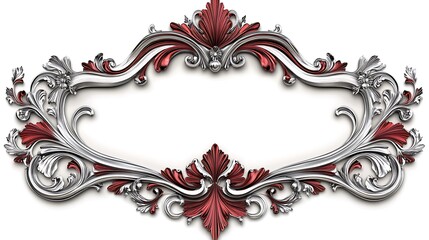 Elegant 3D Neoclassical Ruby Red and Silver Frame on Ivory Background Vector Illustration