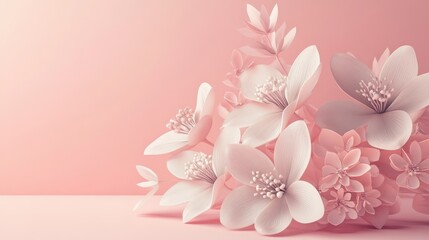 A serene arrangement of soft pink flowers against a pastel background, evoking tranquility.