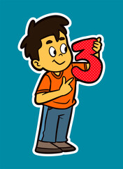 Doodle Sticker Illustration of a Kid Holding Number