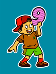 Doodle Sticker Illustration of a Kid Holding Number