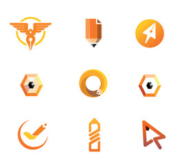 Set of pencil logos. Logos for creative brands, people and art studios