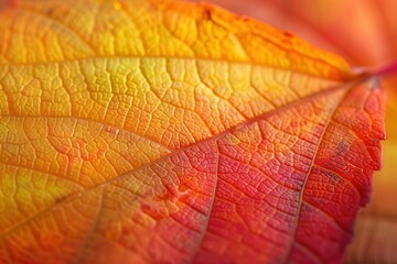 Obraz premium Close-up of autumn leaf with vibrant orange and red hues
