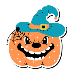 Halloween funny pumpkin, vector cartoon isolated illustration sticker
