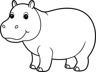 Black and White Cartoon Illustration of Funny Hippo Animal for Coloring Book