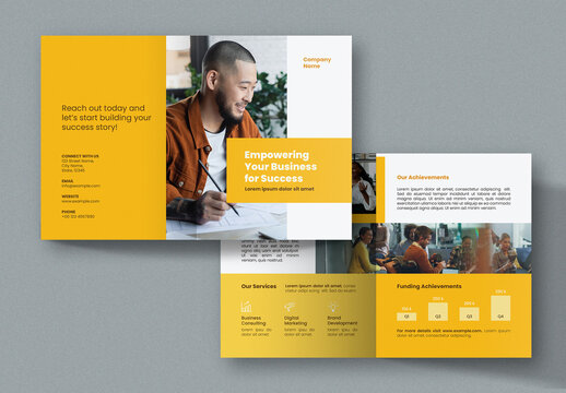 Business Bi-fold Brochure with Yellow Accents