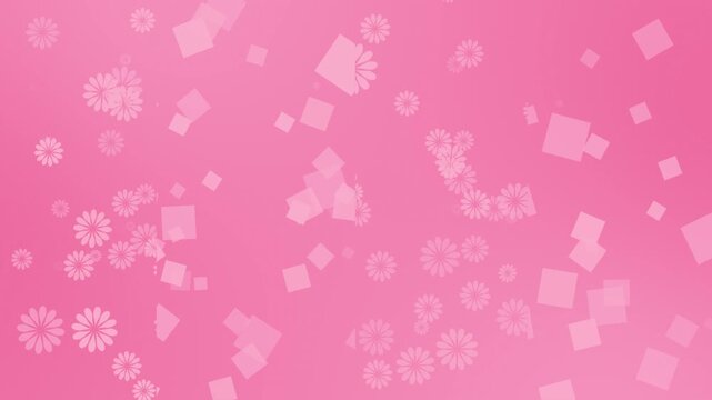 Magenta red color slowly moving elegant and simple flowers with square shapes geometrical background, floral pattern modern background