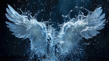 Water splashes create the illusion of angel wings against a dark background