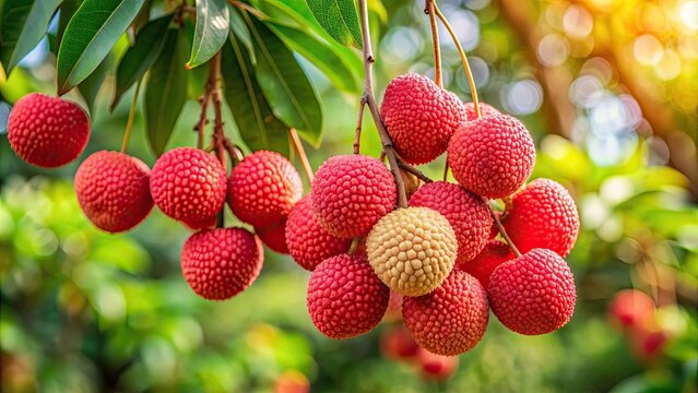 Cluster of wax apples hanging from a branch , wax apples, fruit, cluster, branch, fresh, red, orchard, agriculture, harvest, healthy