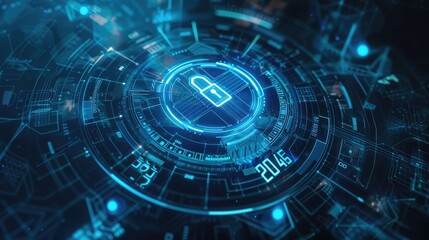 Obraz premium Cybersecurity Concept: Digital Lock and Key