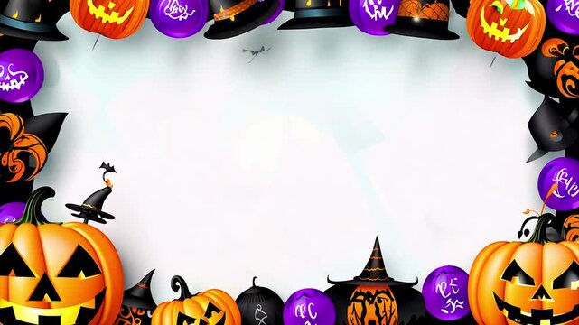 Halloween pumpkin Jack O' Lantern party border background with copy space for design.