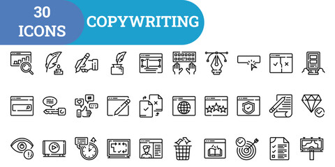 Copywriting Icon Set With Outline Style For Illustration