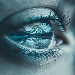 Serene Mountain Reflection in an Eye Symbolizing Peace and Tranquility